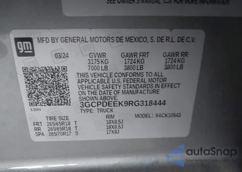 2024 Chevrolet Silverado 1500 4Wd Short Bed Rst from USA, damaged, VIN 3GCPDEEK9RG318444